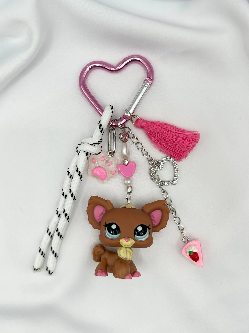 Porte-clés chien chihuahua poils long marron et rose Lolipets Memories